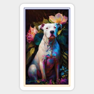 Dogo Argentino Dog Vibrant Tropical Flower Tall Digital Oil Painting Portrait Sticker